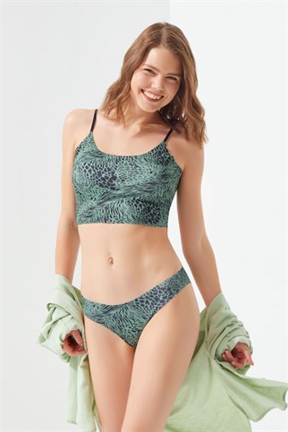 Green Patterned Laser Cut Women Crop Top With Adjustable Straps CH1753