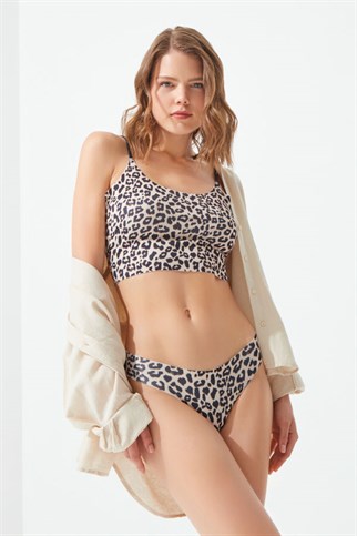 Leopard Patterned Laser Cut Women Crop Top With Adjustable Straps CH1753